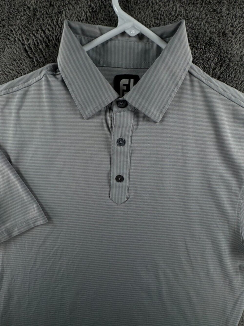 Footjoy Gray Striped Men Medium Short Sleeve Polo Shirt Golf Stretch Adult